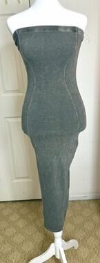 Ellen Strapless Ribbed Knit Bodycon Solid Gray Midi Dress Womens L